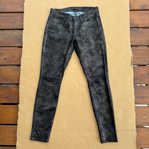 7 For All Mankind Size 27 Gwenevere Metallic Black Gold Glitter Skinny Jeans Y2K - Picture 1 of 14
